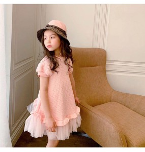 Baby Girls Dresses Spring Autumn Summer Pink Mesh Prinscess Short Sleeve Dress Children Clothing Girls Casual Dresses For 1-12y