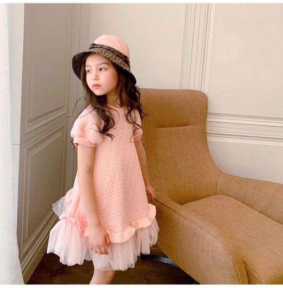 Baby Girls Dresses Spring Autumn Summer Pink Mesh Prinscess Short Sleeve Dress Children Clothing Girls Casual Dresses For 1-12y