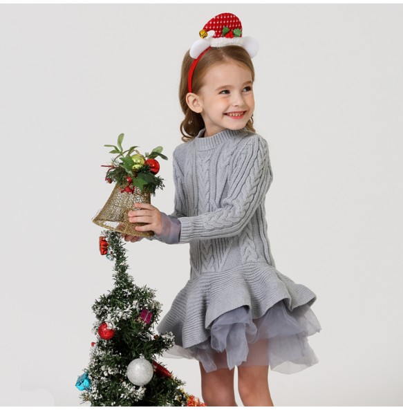 Baby Warm Girl Knitted Chiffon Dress Christmas Wedding Party Mini Tutu Dresses Winter Kids Girls Sweater Children Clothes Dress