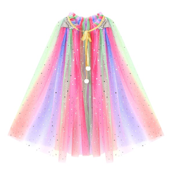 Christmas Halloween Girls Cloak Outerwear One Size Sequins Shawl Kids Coat for Birthday Party Beach Rainbow Princess Costume