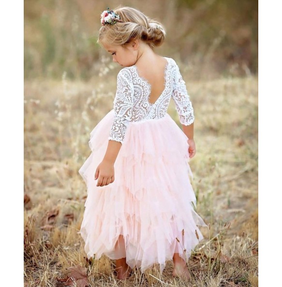 Wedding Girl Backless Lace Flower Princess Dress Baby Kids Floor Long Dresses Children Clothing Party Gown Vestidos Clothes