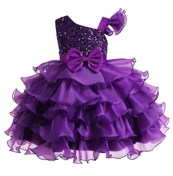 Girl's New Bow Sequin Rainbow Mesh Asymmetrical Collar Fluffy Skirt Sticker Birthday Party Stage Performance Dress