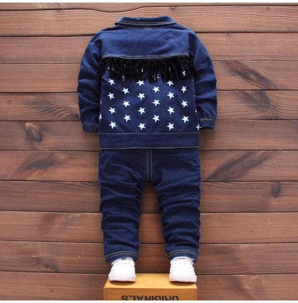 Baby Kids Denim Jacket Boys Coat Toddler Sport Clothes Suit Clothing Set Cotton Jeans Coat T-shirt Pants Star Tracksuit Children