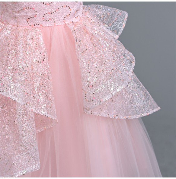 Youth Girls Summer New Sequin Bubble Sleeves Long Mesh Fluffy Skirt School Graduation Ceremony Fashion Grand Evening Dress