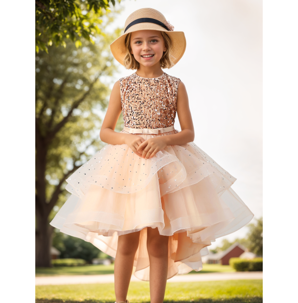 Flower Girls Princess Sequins Baby Wedding Christmas Party Trailing Dress Teenager Children Kids Elegant Vestidos for 3-15Years