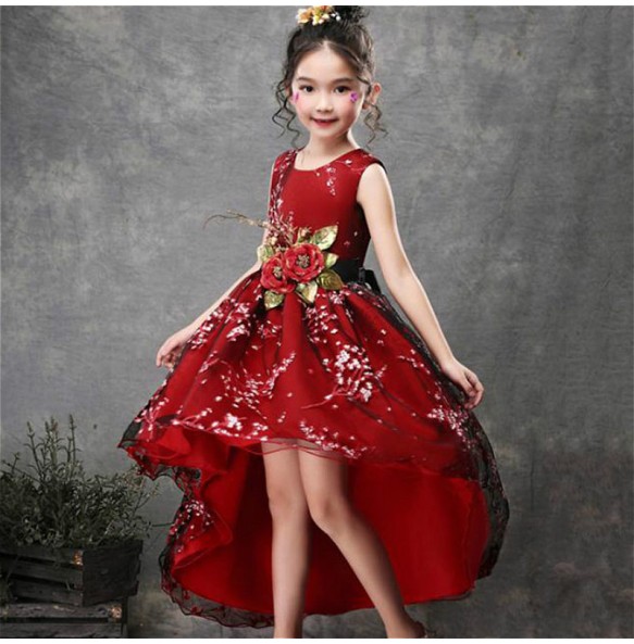 Baby Girls Flower Princess Ball Gown Party Tutu Trailing Dress For Brithday Wedding Kids Christmas Dresses Children Clothing