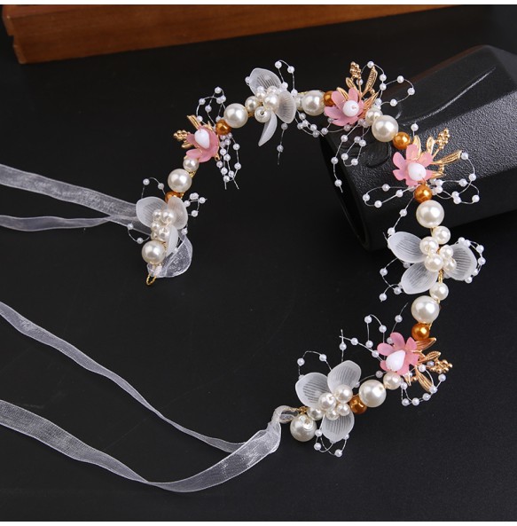 New Bohemian Imitated Pearl Crowns Girls Bridal Wedding Headband Floral Garland Romantic Wreaths Flower Headband for Girls Adult