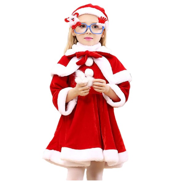 2 4 6 8 10 Years Christmas Costume Boys Girls Santa Claus Red Dress With Cloak Kids Children Clothing Girl's Clothes