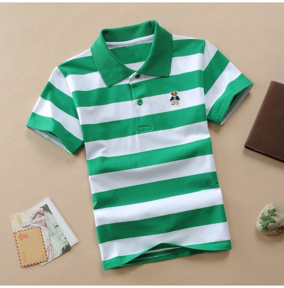 Kids Polo Shirts Summer Children's Short Sleeve Boys Top Polo Shirt Color Striped 2Y-12Y Teens Cotton Girls School Shirts