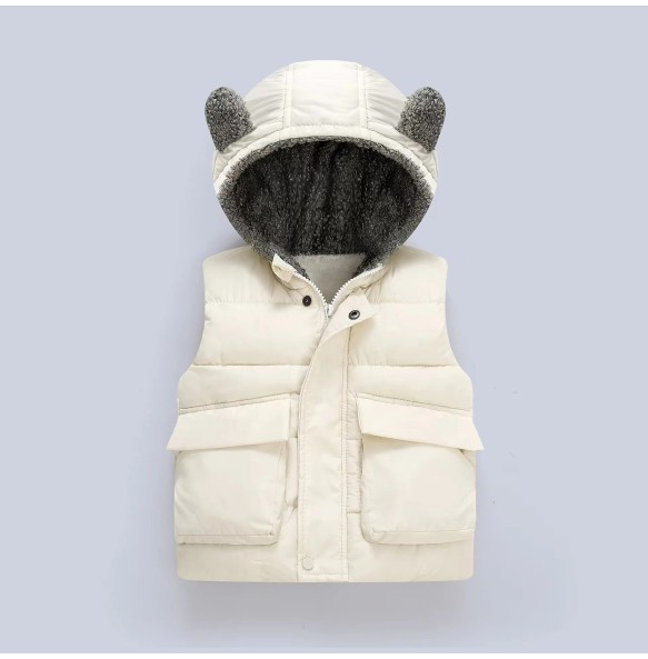 Winter Baby Boys Girls Thick Warm Woolen Hoodied Vest Outerwear Toddler Kids Jacket Coat Children Waistcoat Overall Clothes