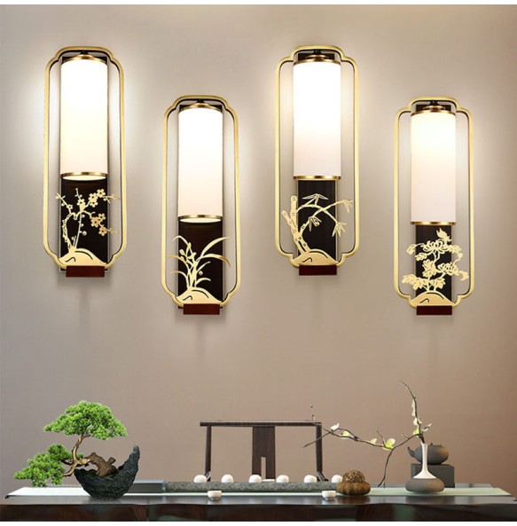 New Chinese Style Wall Lamp Living Room Tv Classical Enamel Plum Villa Decoration Corridor Bedroom Bedside Indoor Lighting