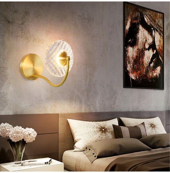 Modern Minimalist Round Glass Copper Wall Lamp Living Room Decoration Bedroom Study Led Indoor Lighting For Home