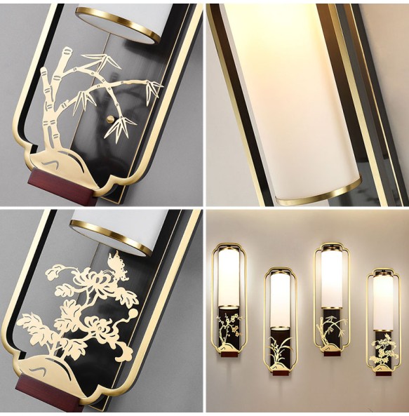 New Chinese Style Wall Lamp Living Room Tv Classical Enamel Plum Villa Decoration Corridor Bedroom Bedside Indoor Lighting