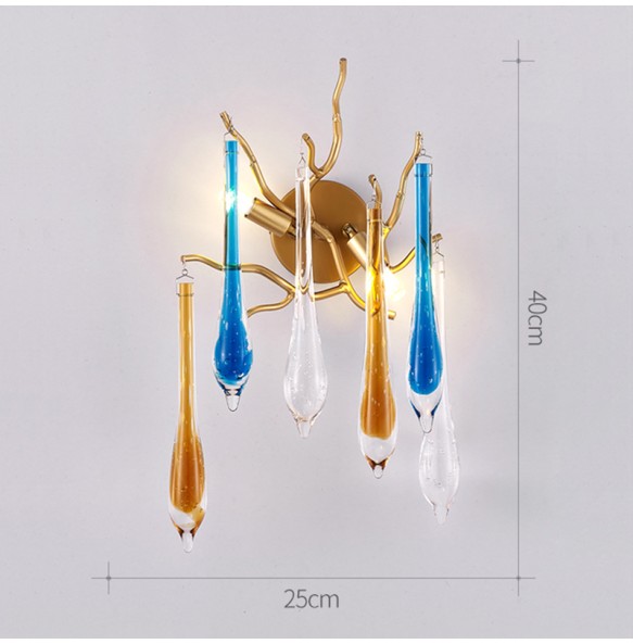 Postmodern Water Drop Crystal Branch Wall Lamp Living Room Background Wall Decor Hotel Aisle Staircase Bedroom Bedside Led Light