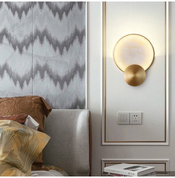 Round Marble Wall Lamp High-Grade Copper Indoor Lighting Living Room Bedroom Study Modern Minimalist Led Decor For Home