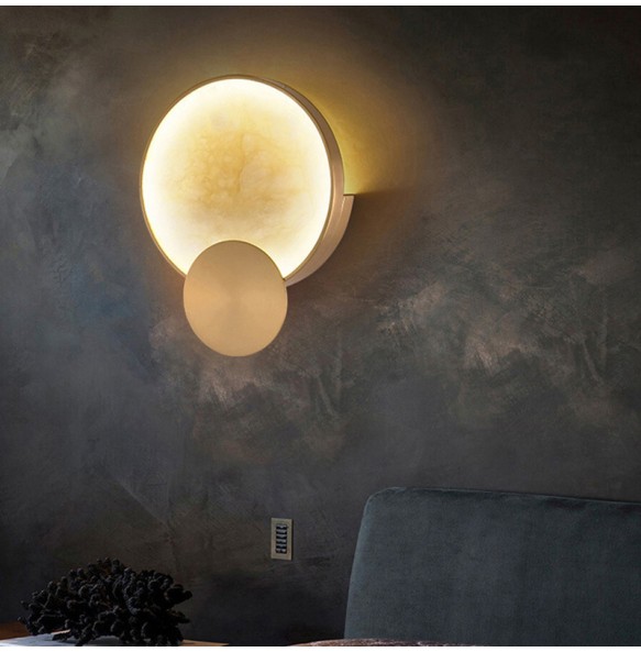 Round Marble Wall Lamp High-Grade Copper Indoor Lighting Living Room Bedroom Study Modern Minimalist Led Decor For Home