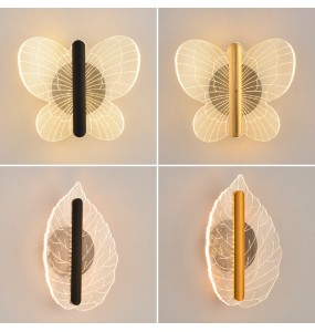 Modern Luxury Minimalist Acrylic Butterfly Leaves Wall Lamp Bedroom Bedside Children's Living Room Background Wall Lighting