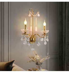 French Luxury Retro Palace Crystal Pearl Wall Lamp Corridor Bedroom Bedside Living Room Dector Aisle Staircase Candle Lighting