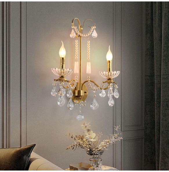 French Luxury Retro Palace Crystal Pearl Wall Lamp Corridor Bedroom Bedside Living Room Dector Aisle Staircase Candle Lighting