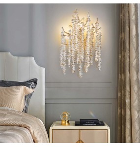 Postmodern Light Luxury Creative Crystal Branch Wall Lamp Bedroom Living Room Background Decorative Led Lighting