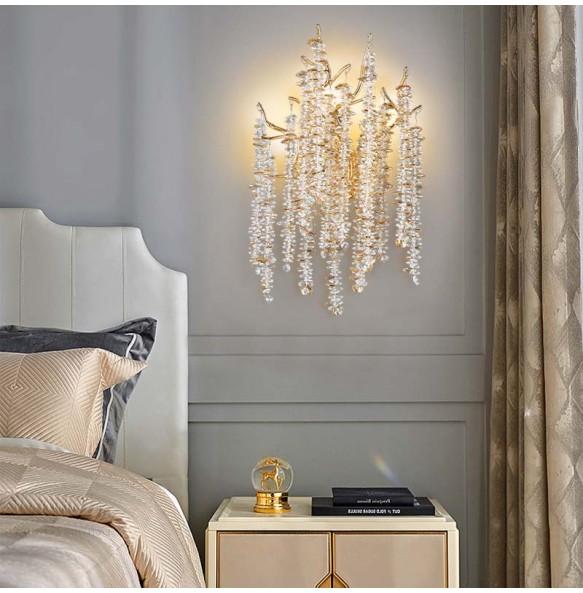 Postmodern Light Luxury Creative Crystal Branch Wall Lamp Bedroom Living Room Background Decorative Led Lighting