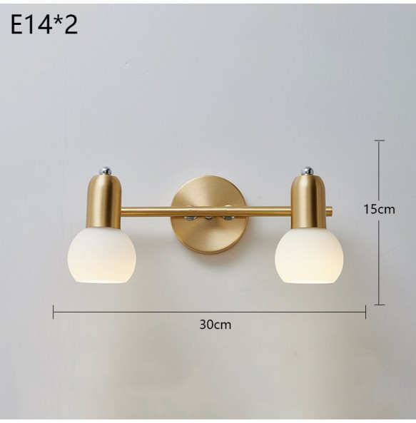 Luxury Nordic Mirror Headlight Bathroom Vanity Wall Lamp Simple Bathroom Makeup Mirror Cabinet Copper Led Lighting