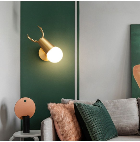 Simple Nordic Antler Wall Lamp Living Room Background Wall Lighting Mirror Front Lamp Luxury Bedroom Copper Bedside Lamp