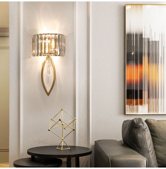 Luxury Postmodern Crystal Gold Wall Lamp Bedside LED Simple Modern Bedroom Living Room TV Aisle Entrance Lighting