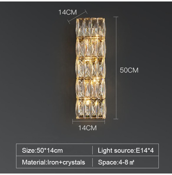 Modern American Rectangular Luxury Crystal Wall Lamp Living Room Background Tv Hotel Decor Bedroom Led Corridor Indoor Lighting