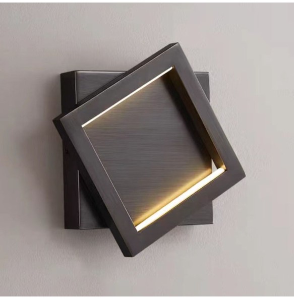 Nordic Modern Minimalist Luxury Square Copper Wall Lamp Bedroom Living Room Background Dector Led Bedside Lighting