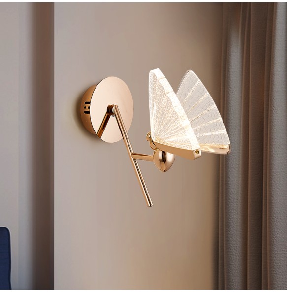 Modern Nordic Minimalist Acrylic Butterfly Wall Lamp Bedroom Study Living Room   Zinc Alloy Insect Lighting