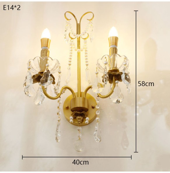 French Luxury Retro Palace Crystal Pearl Wall Lamp Corridor Bedroom Bedside Living Room Dector Aisle Staircase Candle Lighting