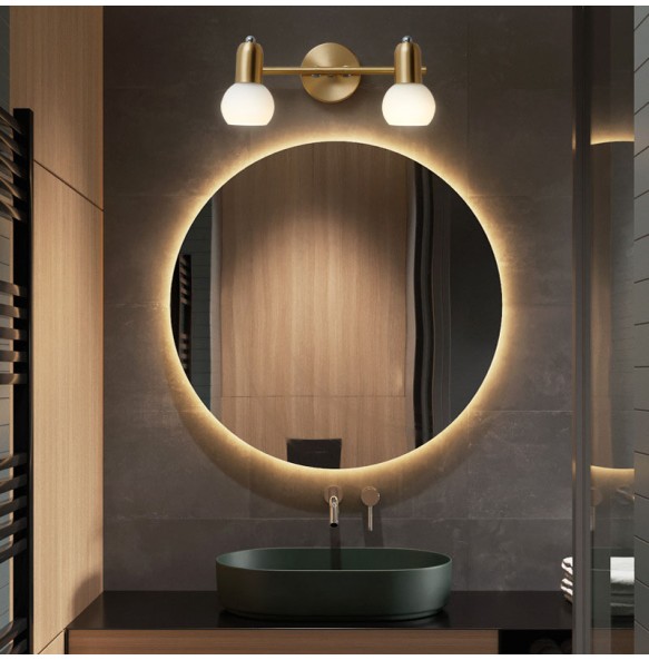 Luxury Nordic Mirror Headlight Bathroom Vanity Wall Lamp Simple Bathroom Makeup Mirror Cabinet Copper Led Lighting