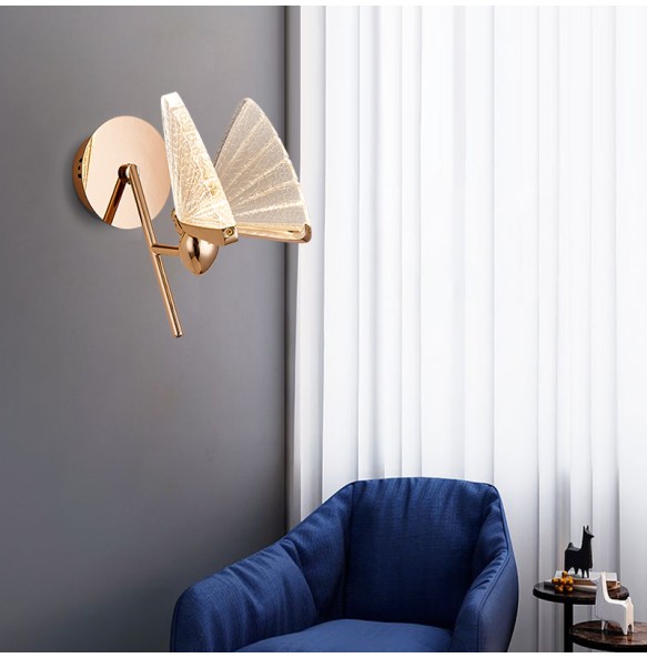 Modern Nordic Minimalist Acrylic Butterfly Wall Lamp Bedroom Study Living Room   Zinc Alloy Insect Lighting