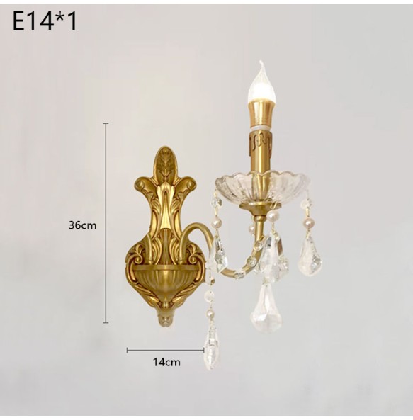 Luxury Retro French Romantic Living Room Dining Room Copper Crystal Wall Lamp Bedroom Children's Princess Room Led Lighting