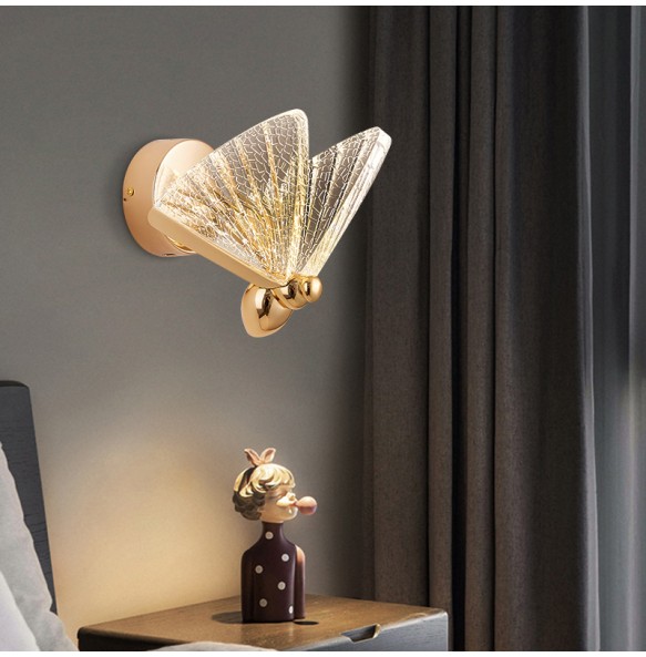 Nordic Minimalist Acrylic Butterfly Wall Lamp Zinc Alloy Light Bedroom Study Living Room Lighting