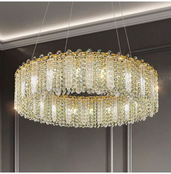 Crystal Glass Feather Chandelier Luxury Postmodern Romantic Dining Room New Bedroom Indoor Lighting Living Room Decoration Lamp