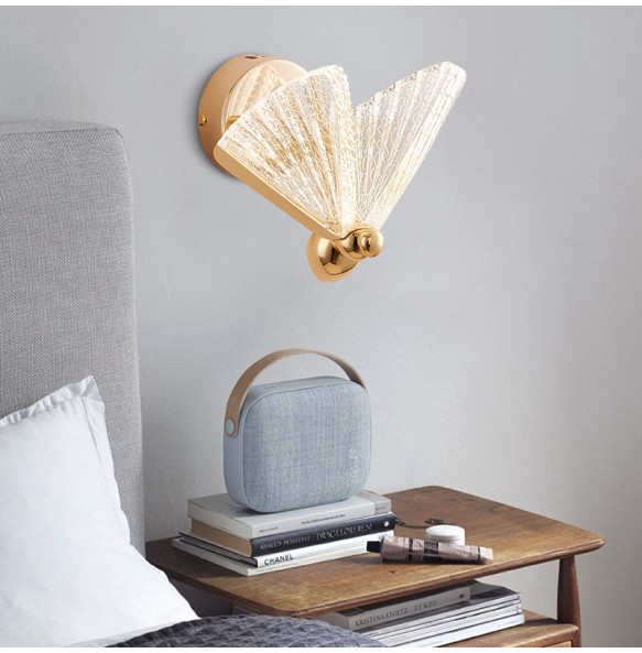 Nordic Minimalist Acrylic Butterfly Wall Lamp Zinc Alloy Light Bedroom Study Living Room Lighting