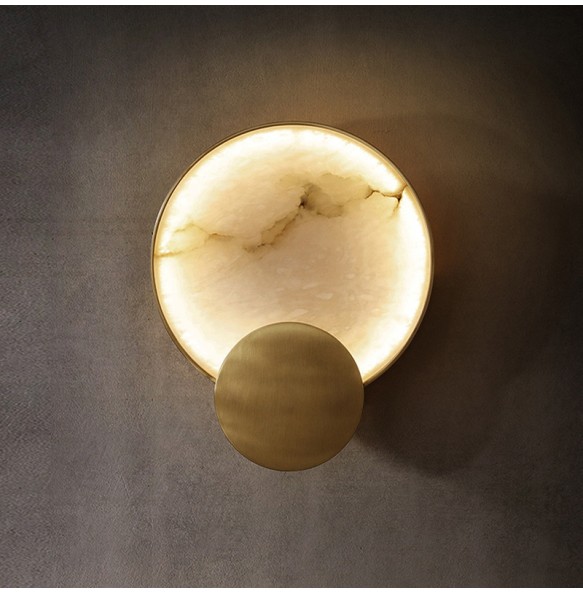 Round Marble Wall Lamp High-Grade Copper Indoor Lighting Living Room Bedroom Study Modern Minimalist Led Decor For Home