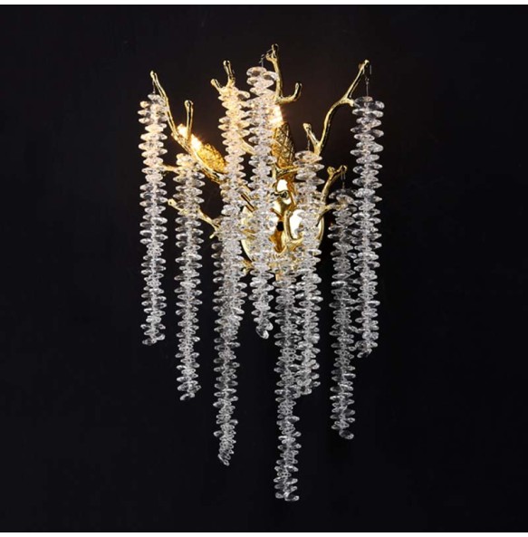 Postmodern Light Luxury Creative Crystal Branch Wall Lamp Bedroom Living Room Background Decorative Led Lighting