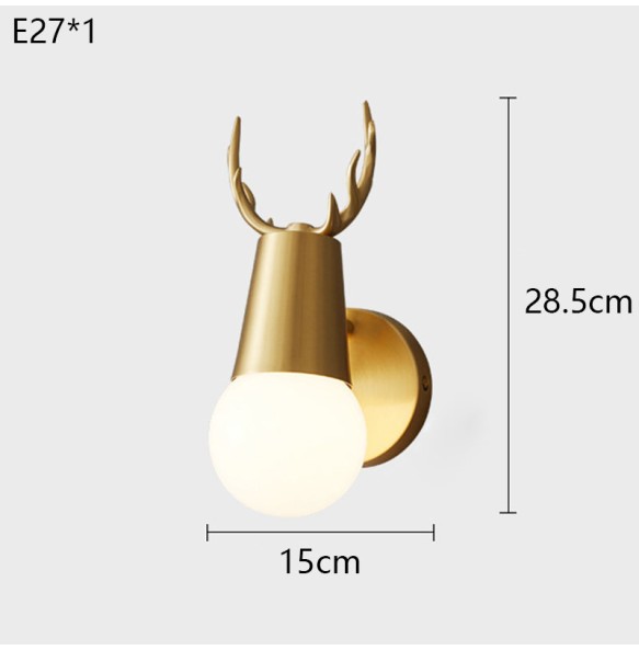 Simple Nordic Antler Wall Lamp Living Room Background Wall Lighting Mirror Front Lamp Luxury Bedroom Copper Bedside Lamp