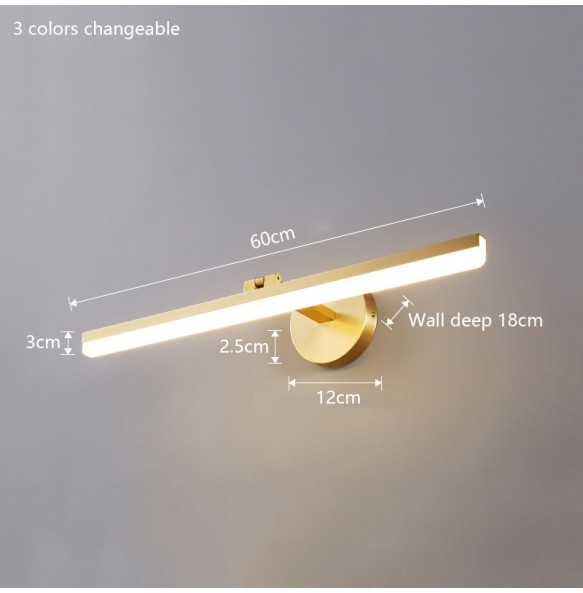 Nordic Simple Modern Copper Mirror Headlight Bathroom Toilet Led Wall Lamp Hotel Household Mirror Cabinet Lighting