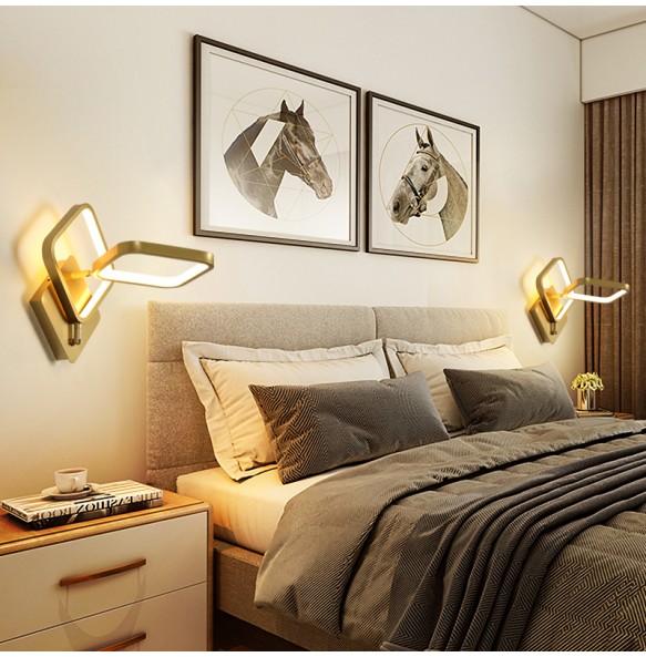 Modern Round Square Gold LED Wall Lights Geometric Shape Rotatable Lamp For Bedroom Study Living Room Home Indoor Fixtures