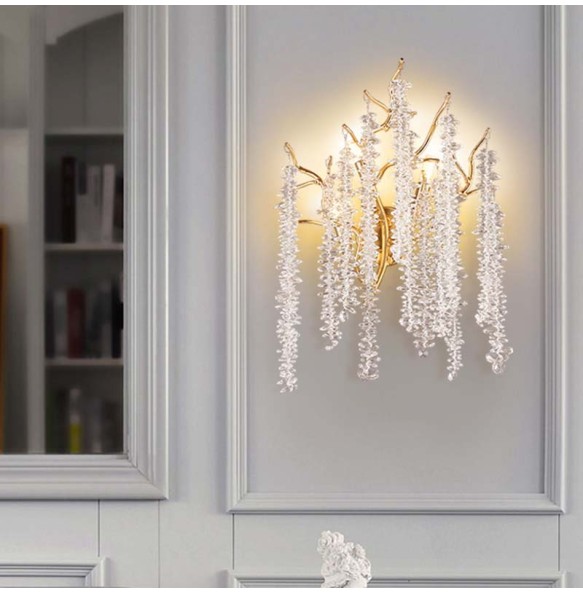 Postmodern Light Luxury Creative Crystal Branch Wall Lamp Bedroom Living Room Background Decorative Led Lighting