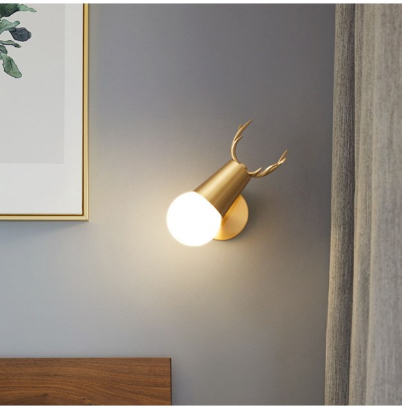 Simple Nordic Antler Wall Lamp Living Room Background Wall Lighting Mirror Front Lamp Luxury Bedroom Copper Bedside Lamp