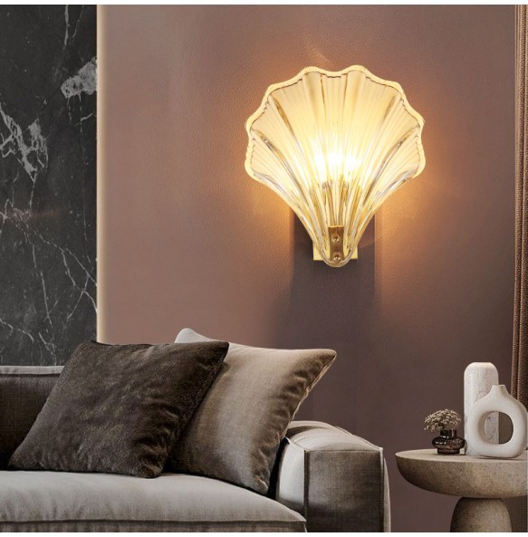 Modern Minimalist Amber Glass Shell-Shaped Wall Lamp Living Room Tv Dector Bedroom Bedside  Study  Led Indoor Lighting