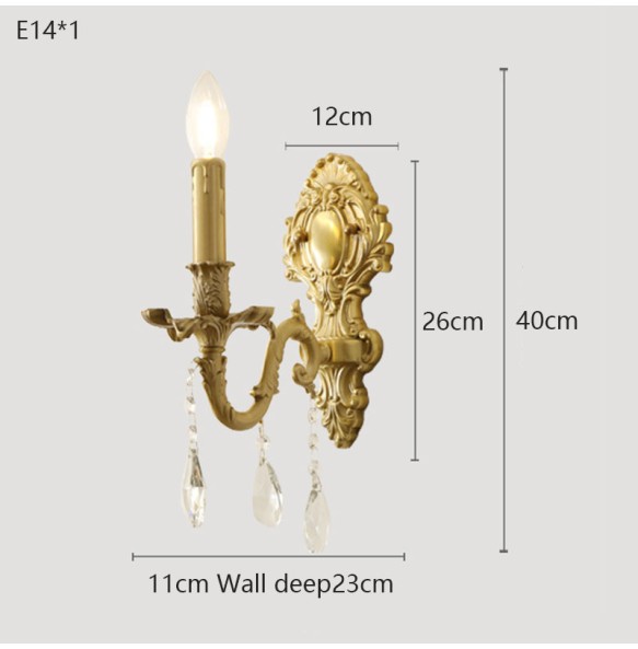 American Design Luxury Candle Wall Lamp Retro Crystal Bedroom Bedside Living Room Aisle Corridor Staircase French Lighting