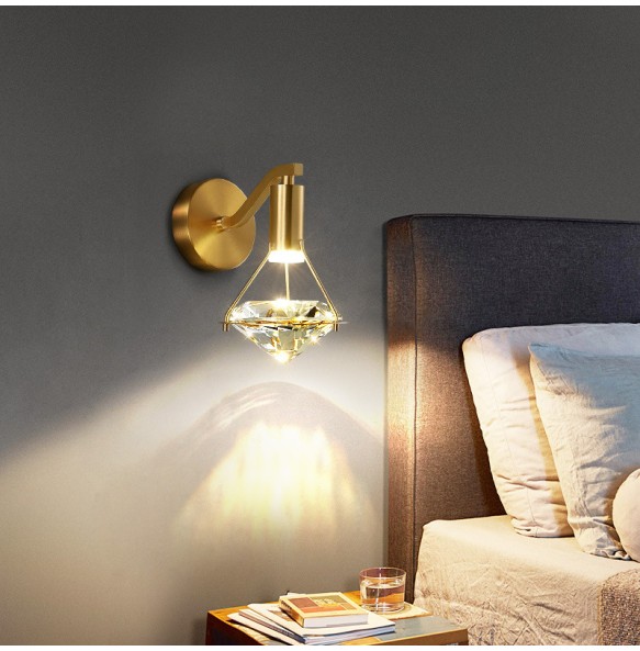 Simple Luxury Bedroom Bedside Crystal Diamond-Shaped Wall Lamp Modern Nordic Living Room Aisle Corridor Background Lighting