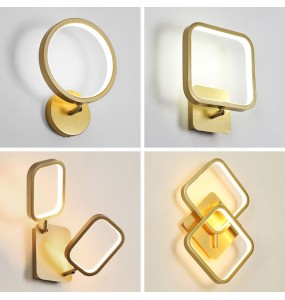 Modern Round Square Gold LED Wall Lights Geometric Shape Rotatable Lamp For Bedroom Study Living Room Home Indoor Fixtures