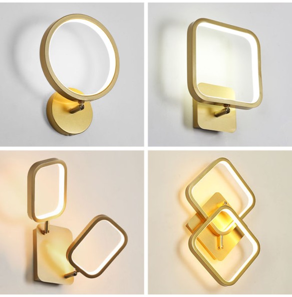 Modern Round Square Gold LED Wall Lights Geometric Shape Rotatable Lamp For Bedroom Study Living Room Home Indoor Fixtures